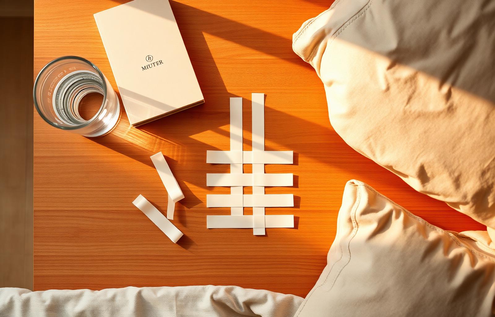 Flat lay of RhinoGear mouth tape strips on a bedside table