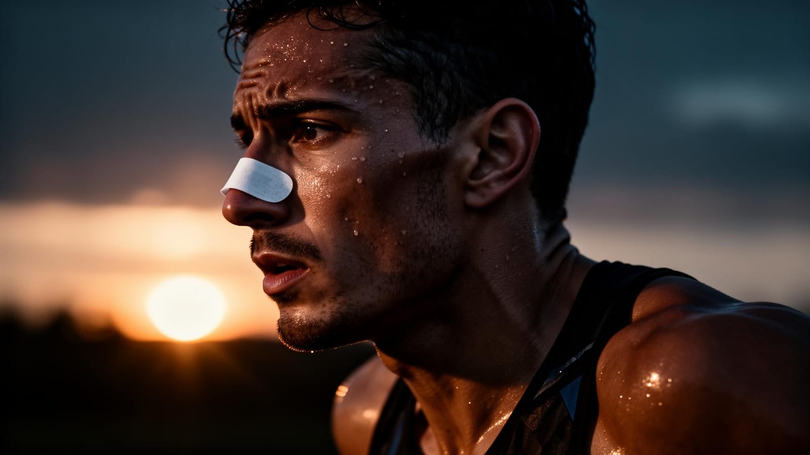 Athlete running on an Australian beach using a RhinoGear nose strip